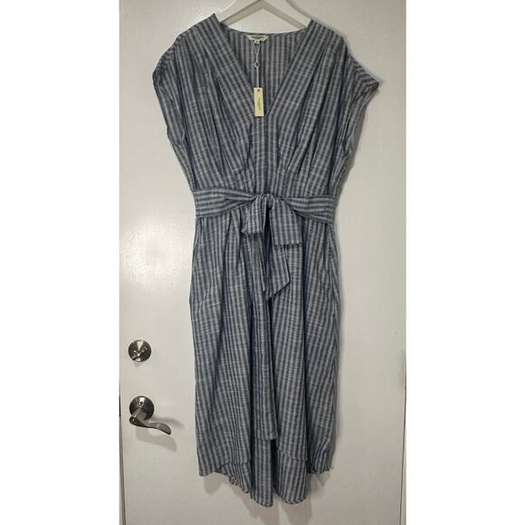 Max Studio Stripe Tie Front Cotton Blend Dress Size XL NWT Side Pockets Beachy - Picture 2 of 15